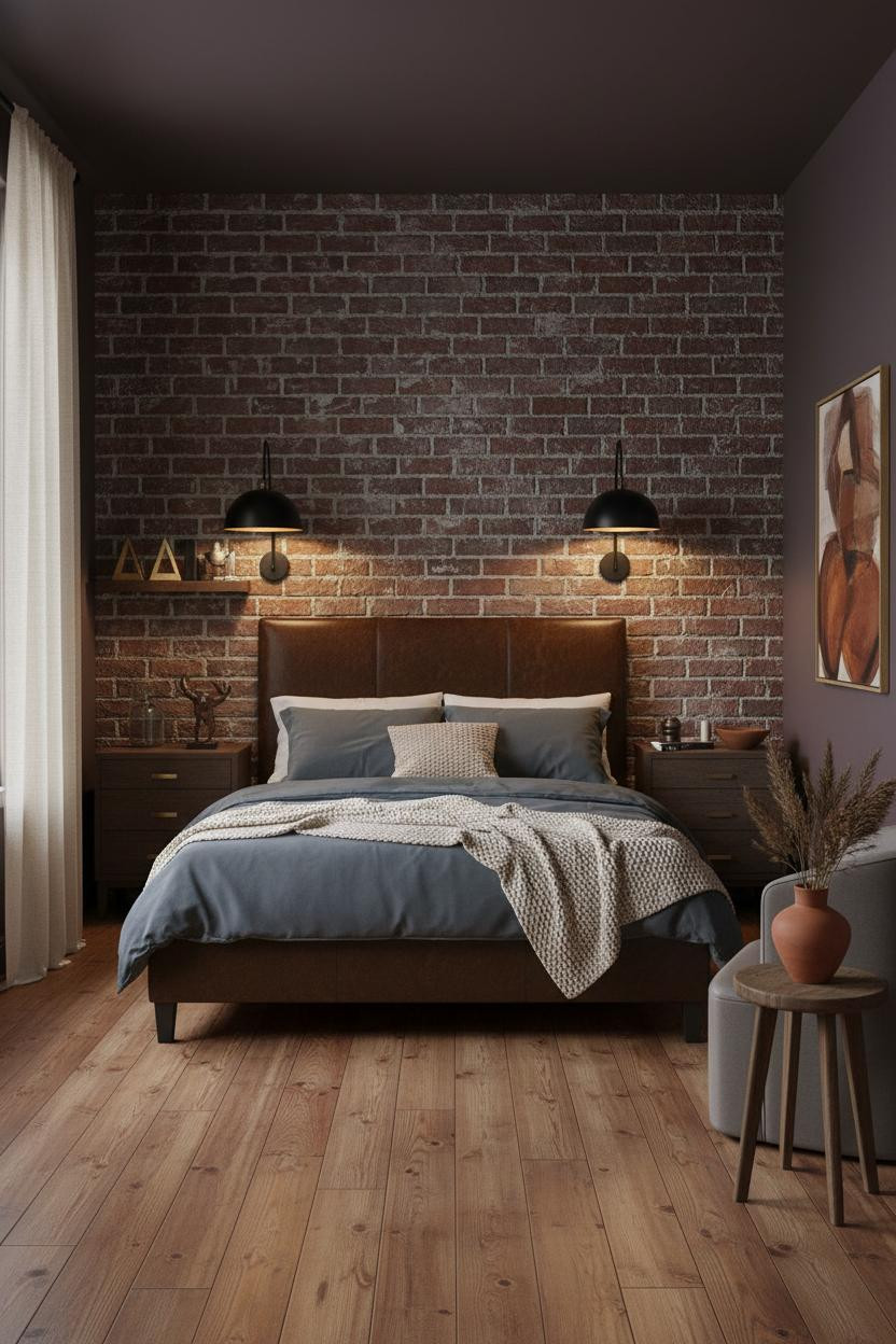Dark Boho Bedroom Exposed Brick Aesthetic