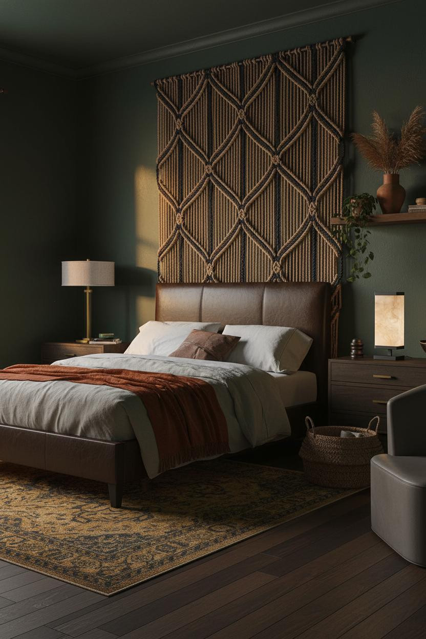 Dark Boho Bedroom Moody Macrame Headboard