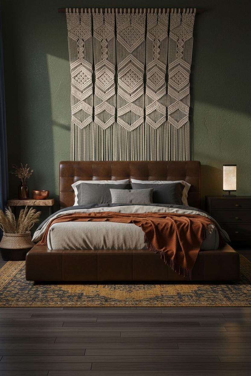 Dark Boho Bedroom Moody Macrame Lamp