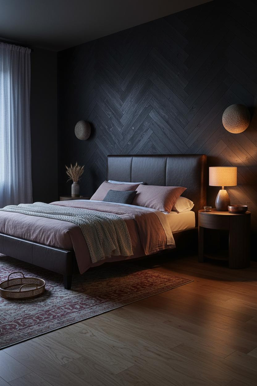 Dark Boho Bedroom Moody Wood Headboard