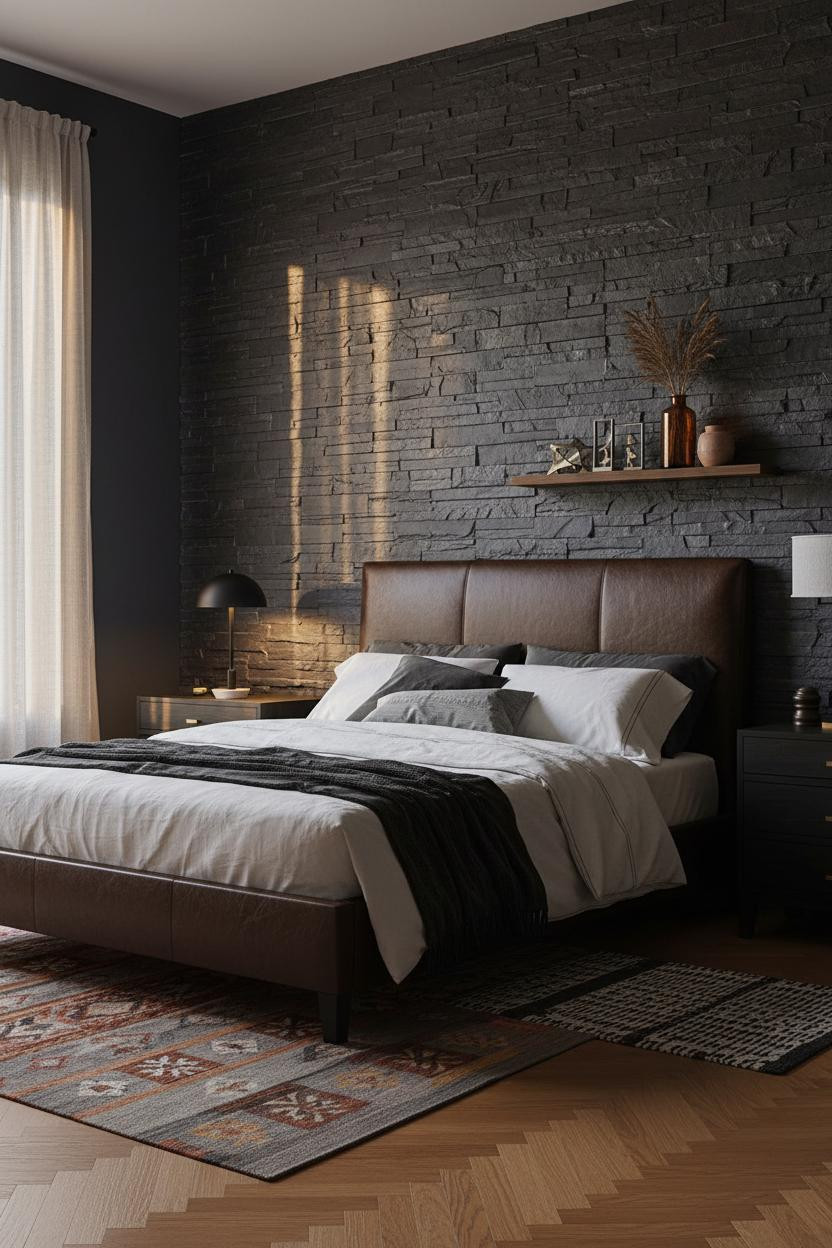 Dark Boho Bedroom Slate Stone Moody