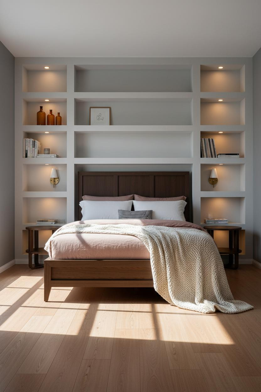 Dark Brown Bed Frame Bedroom Shelving