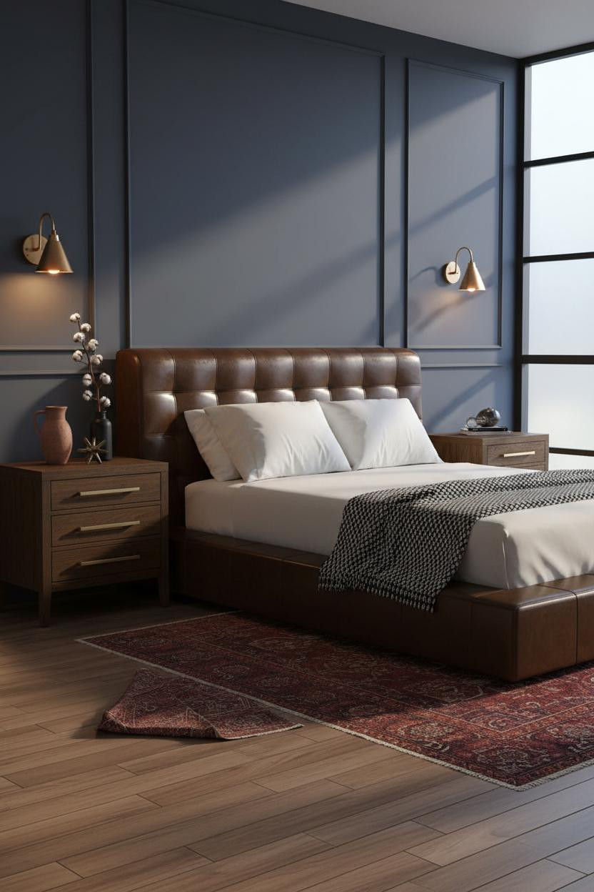 Dark Brown Bed Frame Bedroom Wainscoting