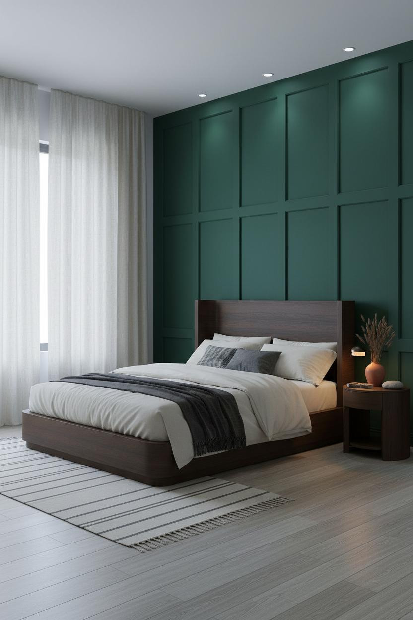 Dark Brown Bed Frame Forest Green Accent