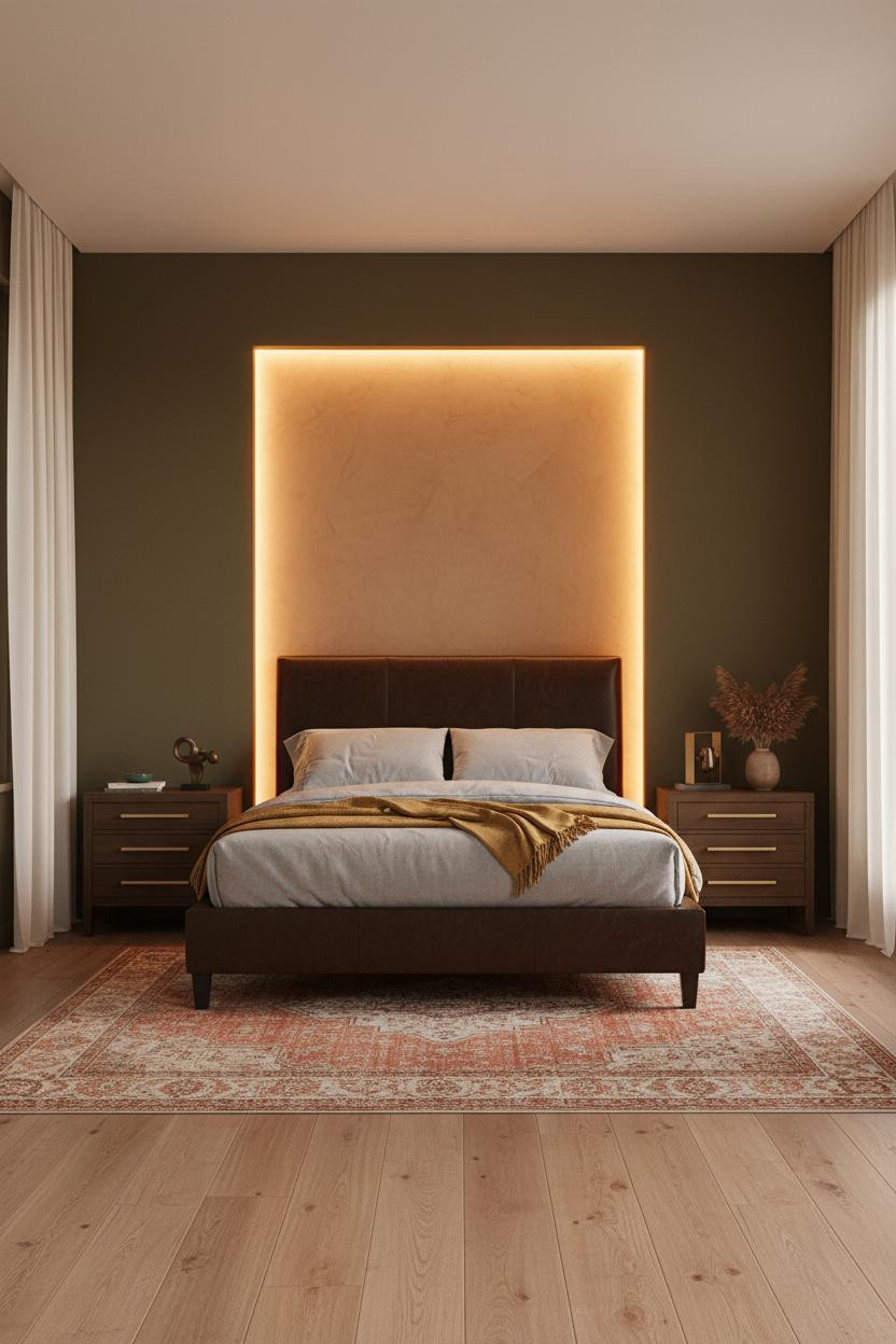 Dark Brown Bed Frame MCM Bedroom