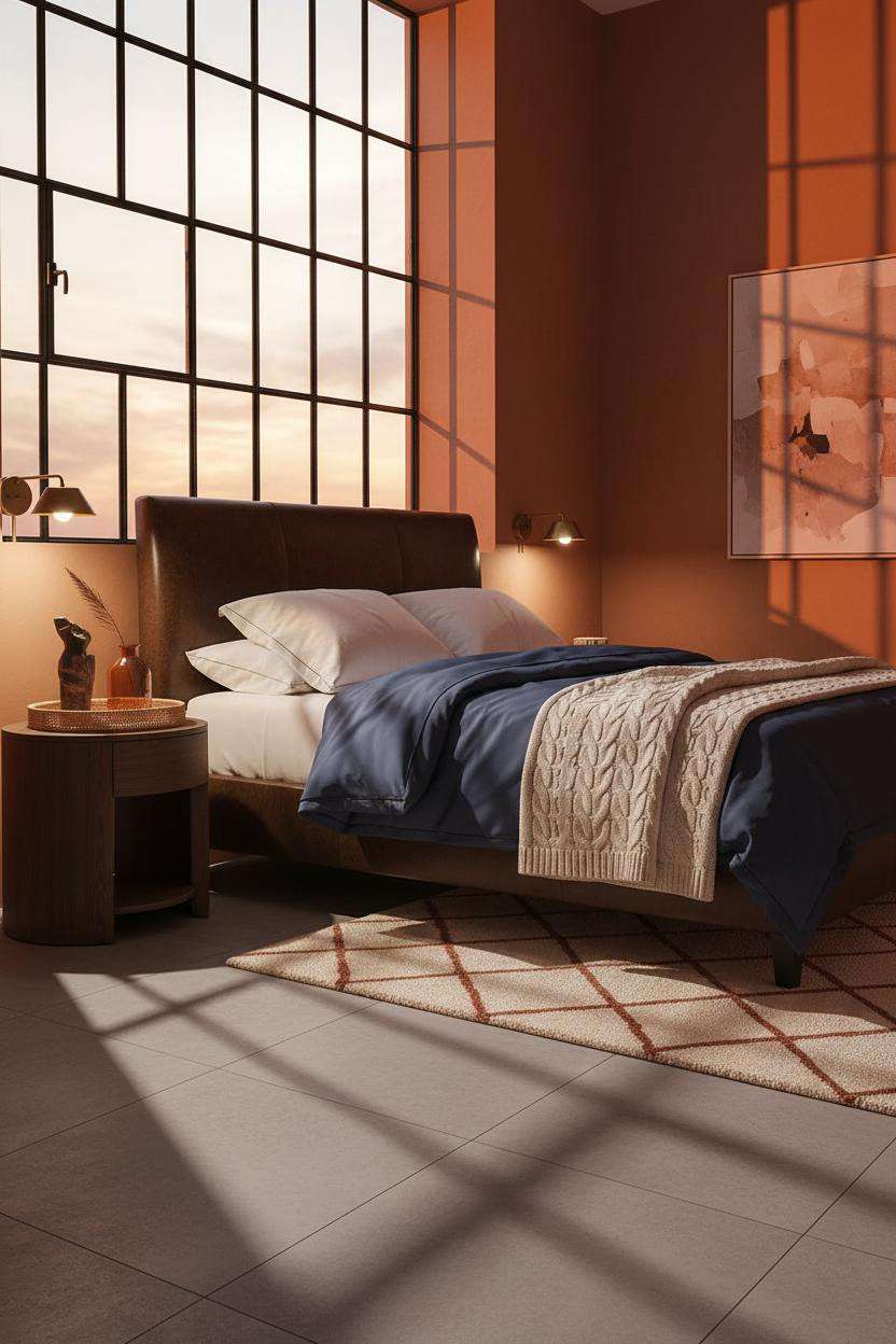 Dark Brown Leather Bed Frame Bedroom