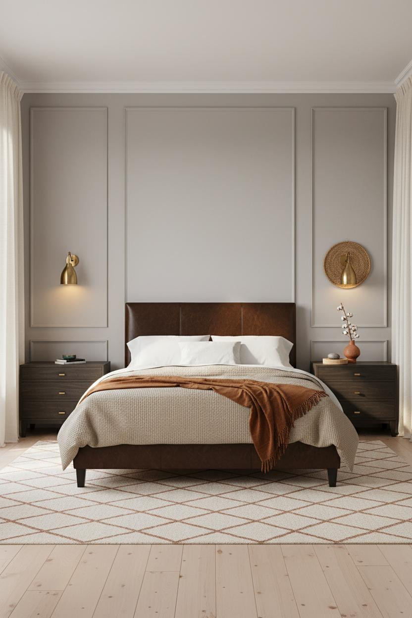 Dark Brown Leather Bed Frame Bedroom