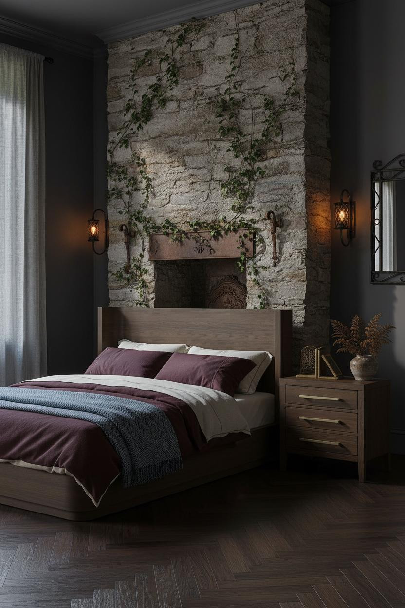 Dark Cottagecore Bedroom Fireplace Forestcore