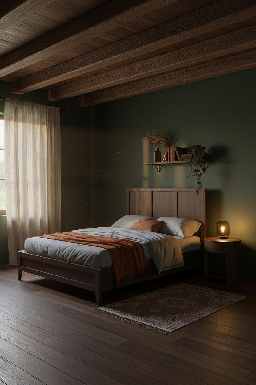 Dark Cottagecore Bedroom Forest Green Walls