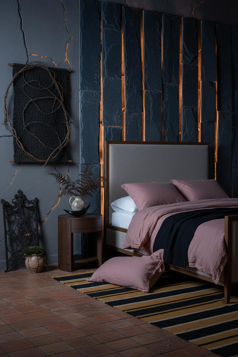 Dark Cottagecore Bedroom Slate Wall