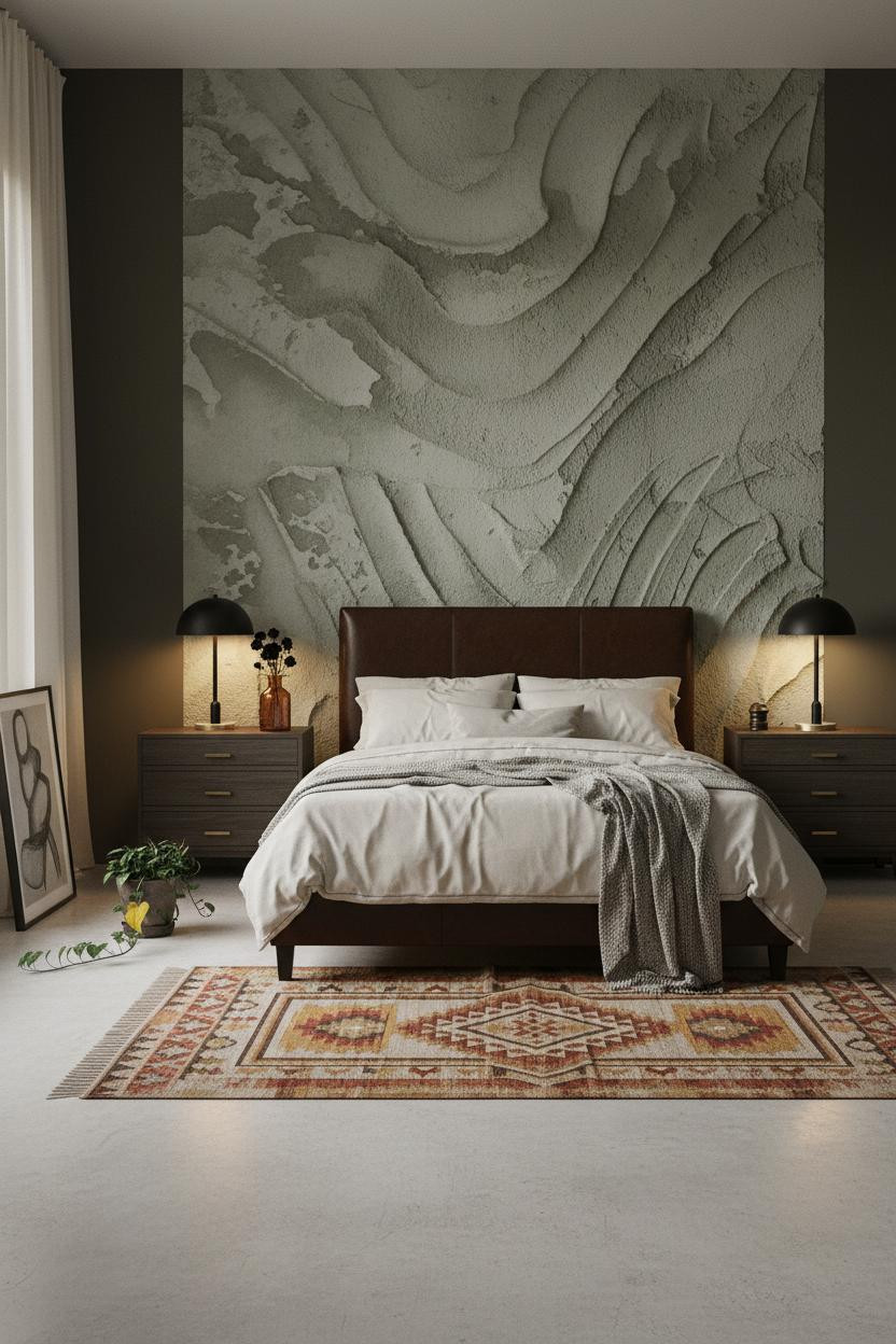 Dark Grunge Bedroom Charcoal Plaster Aesthetic