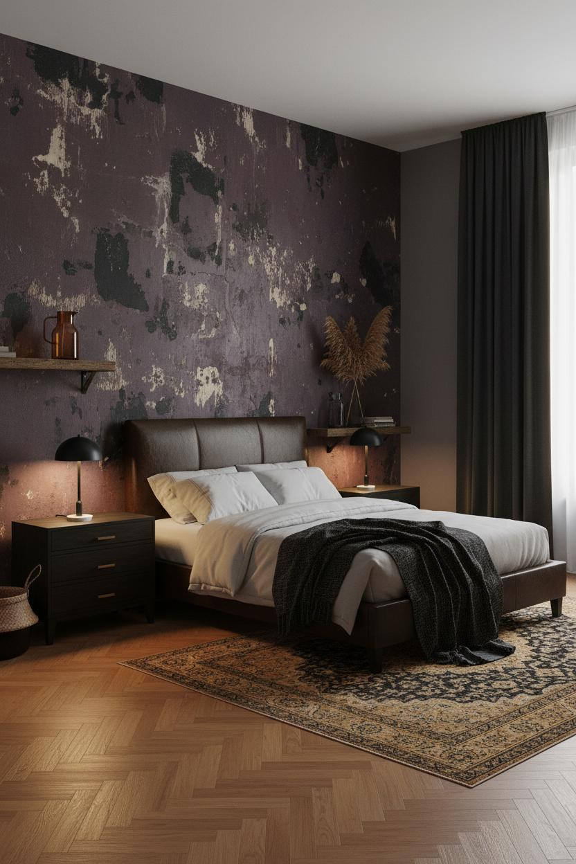 Dark Grunge Bedroom Distressed Plaster Aesthetic