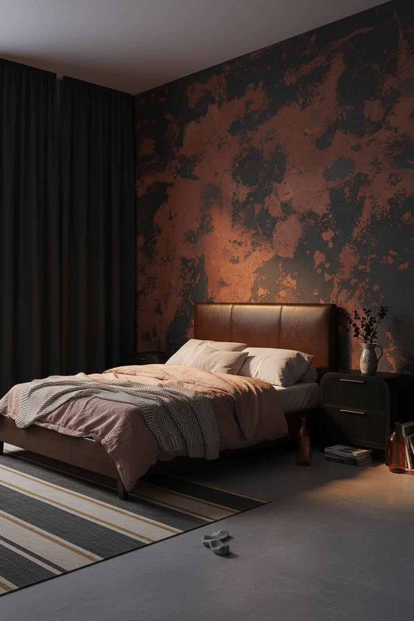 Dark Grunge Bedroom Textured Accent Wall
