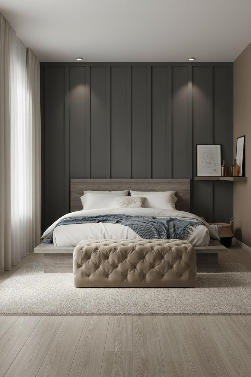 Dark Neutral Bedroom Moody Board Batten