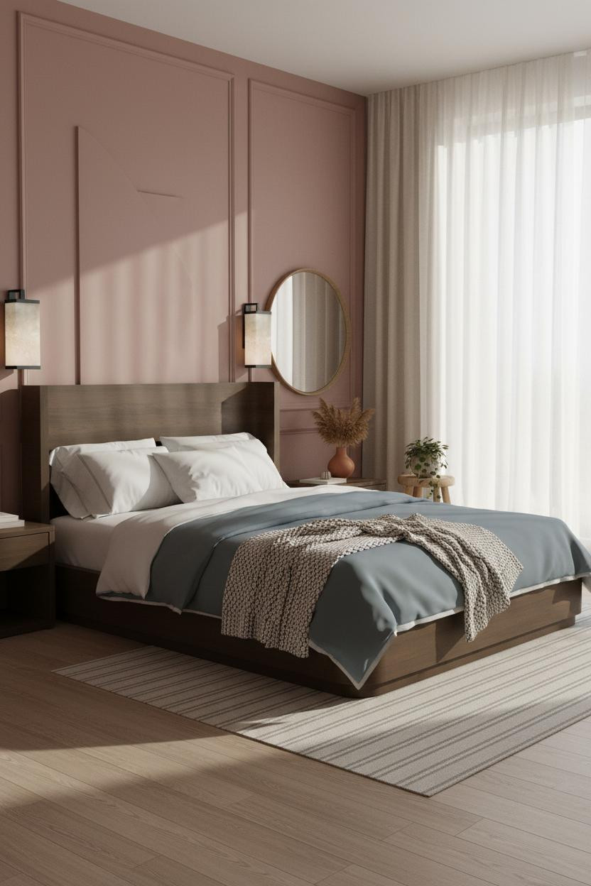 Double Bed Japandi Paneled Headwall Design