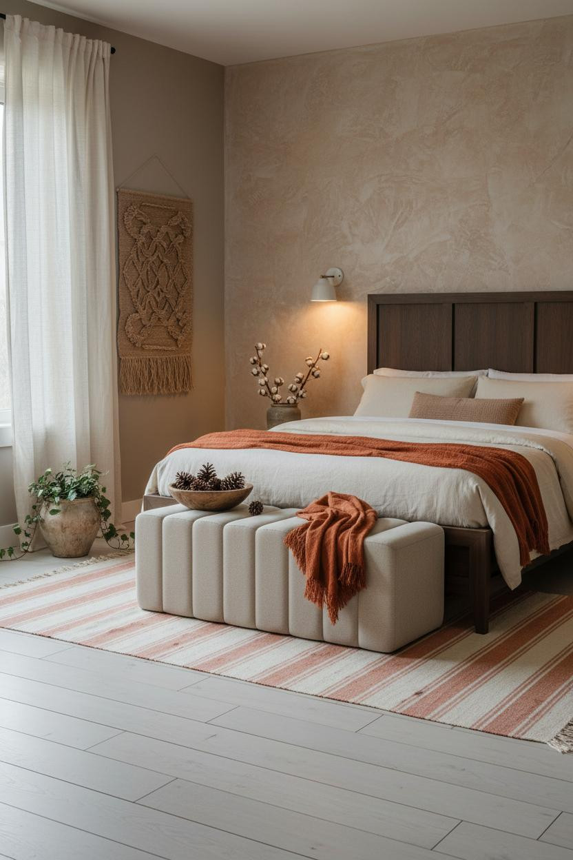 Farmhouse Bedroom Limewashed Walls Cream Linens