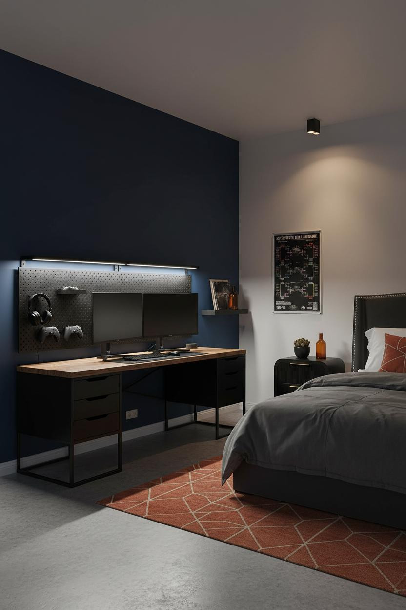 Gamer Bedroom Industrial Desk Gaming