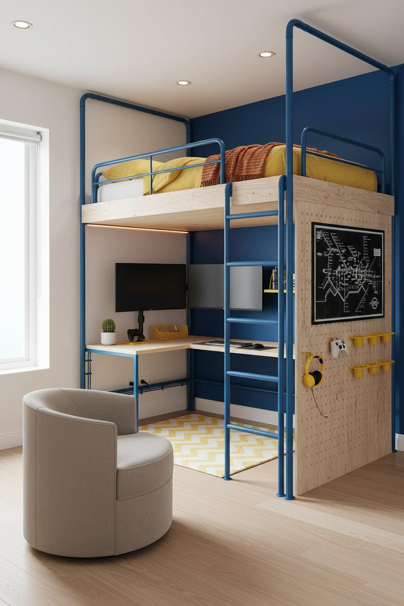 Gamer Bedroom Loft Bed Gaming Desk Design