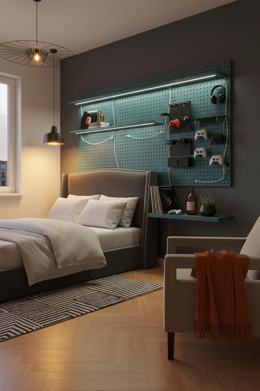 Gamer Bedroom Pegboard Desk Gaming Room