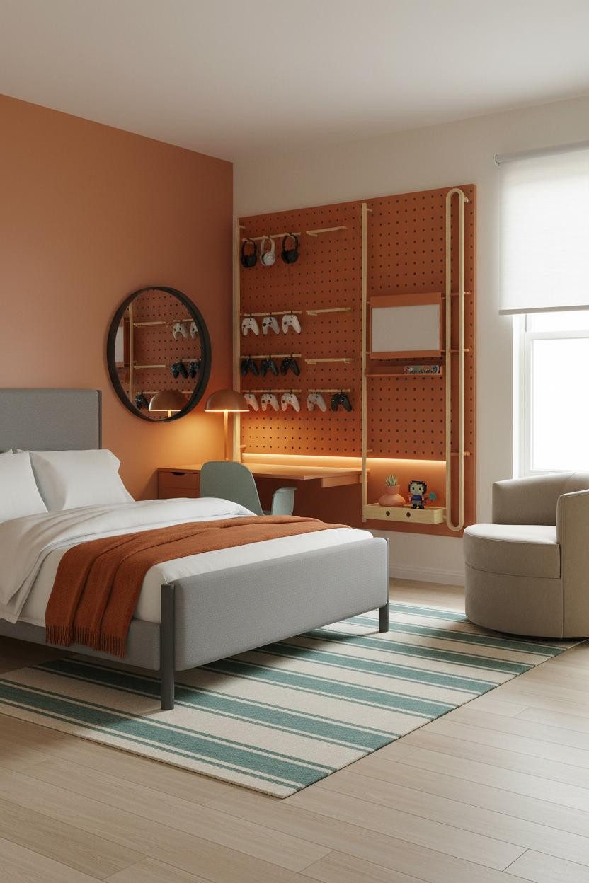 Gamer Bedroom Pegboard Gaming Desk