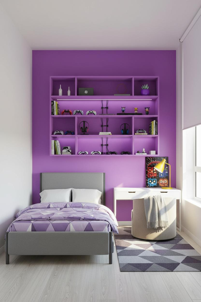 Gamer Bedroom Purple Storage Desk