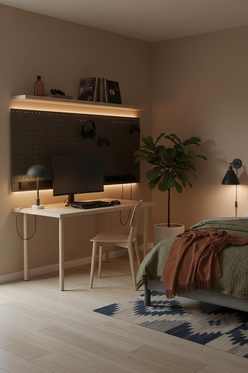 Gaming Bedroom Small Spaces Pegboard Desk