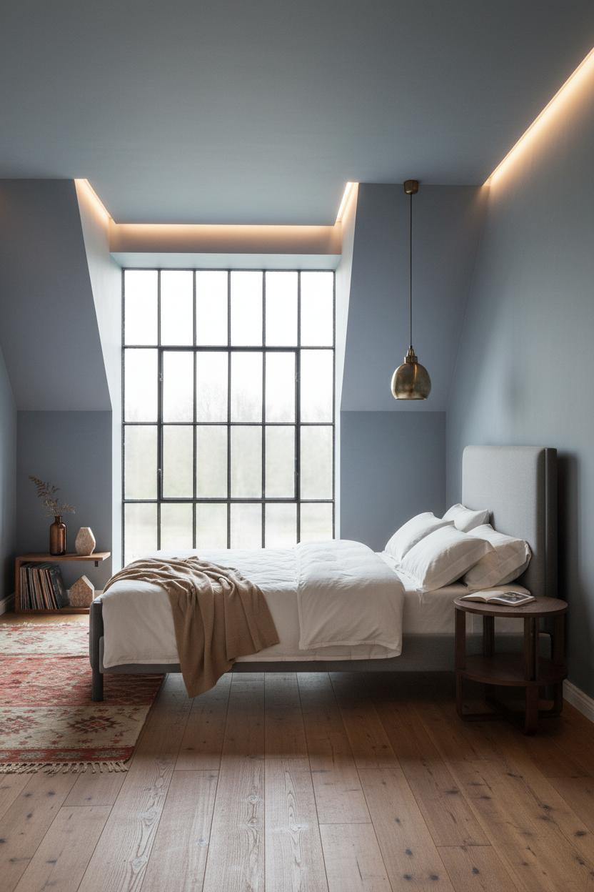 Green Bed Frame Attic Bedroom Eclectic