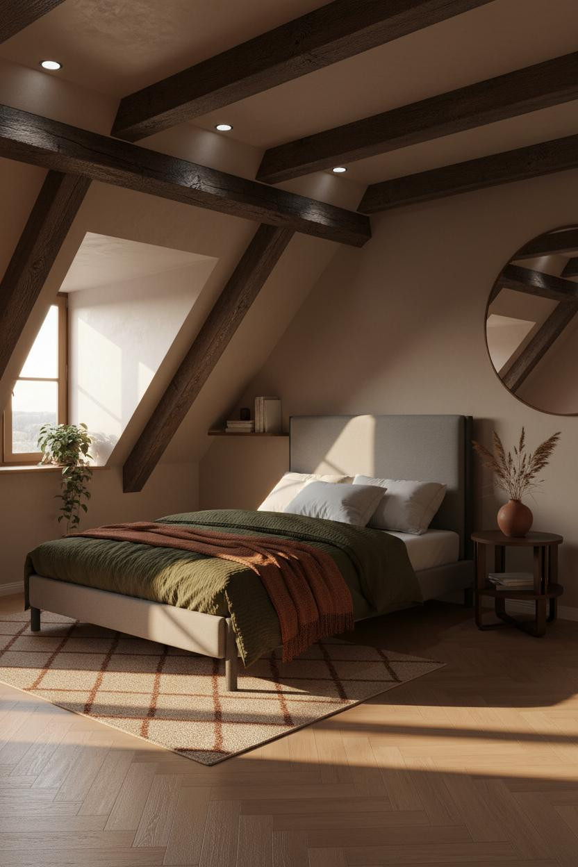 Green Bed Frame Attic Bedroom Eclectic