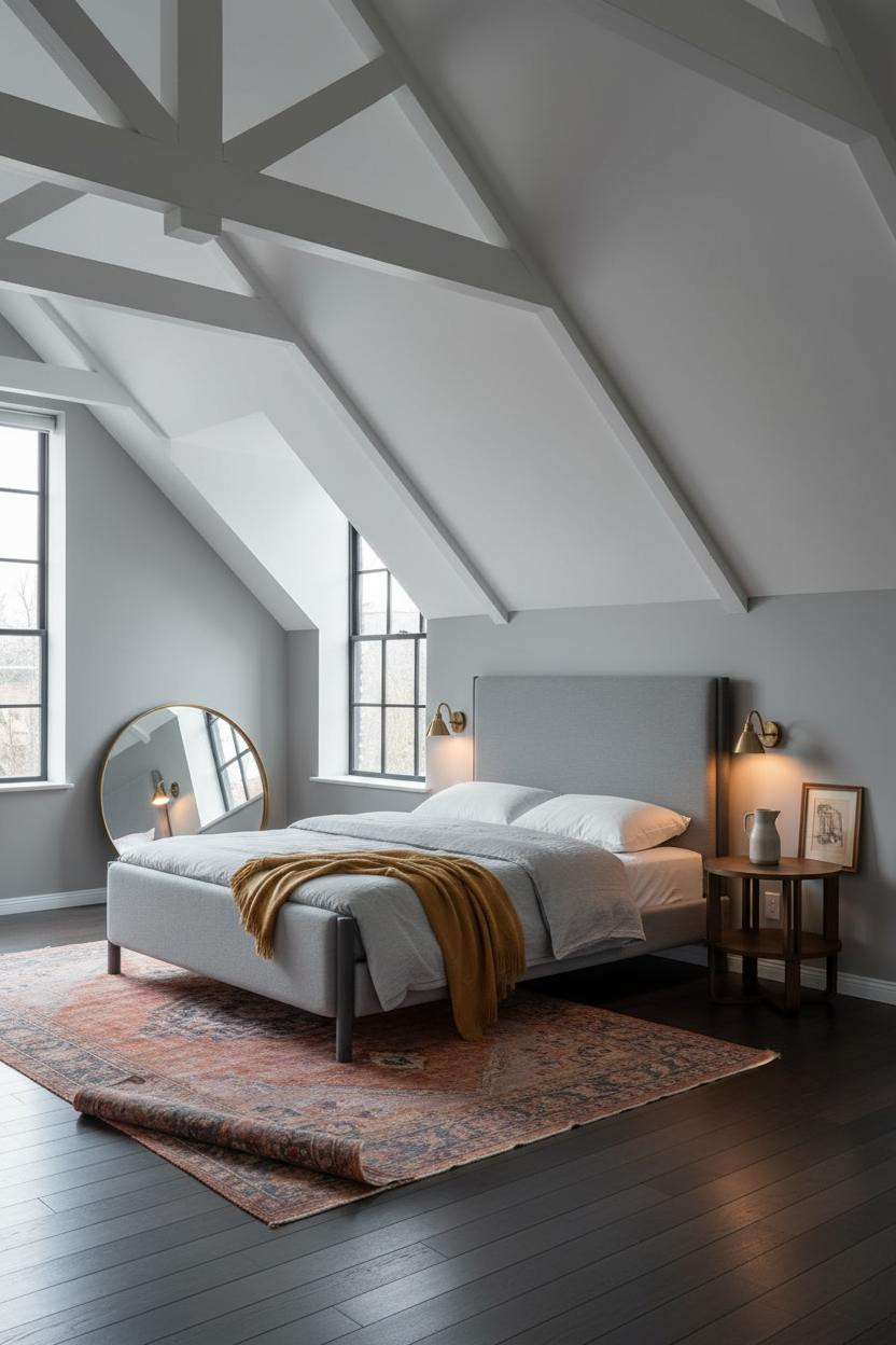 Green Bed Frame Attic Bedroom Modern