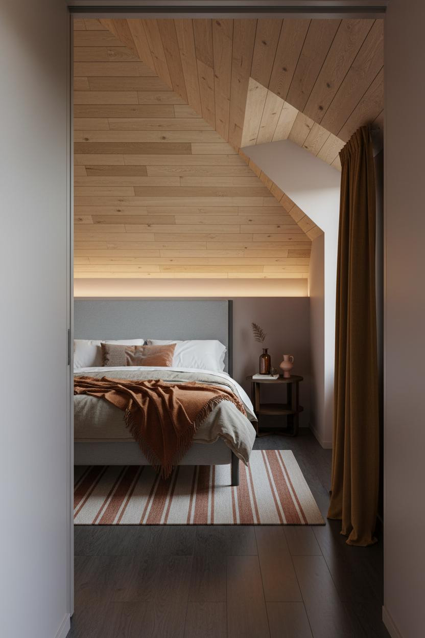 Green Bed Frame Attic Bedroom Modern