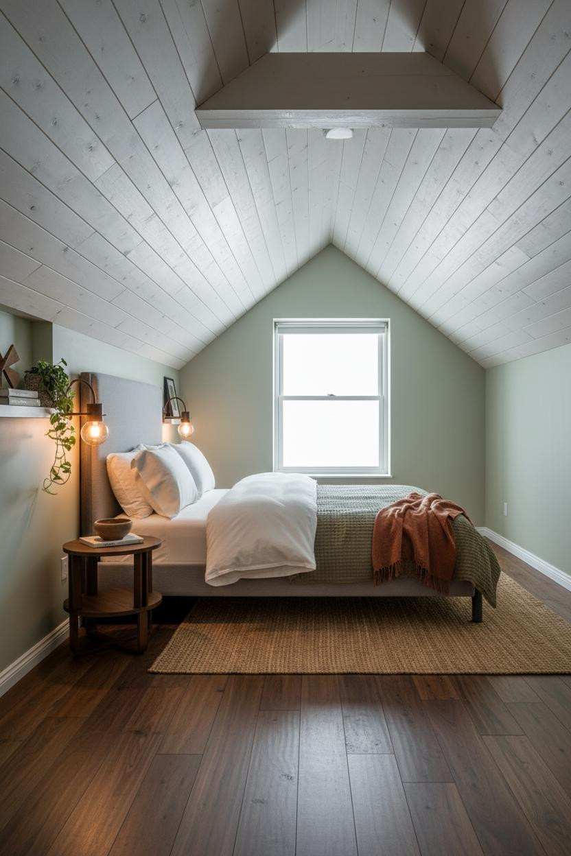 Green Bed Frame Attic Bedroom Sage Walls