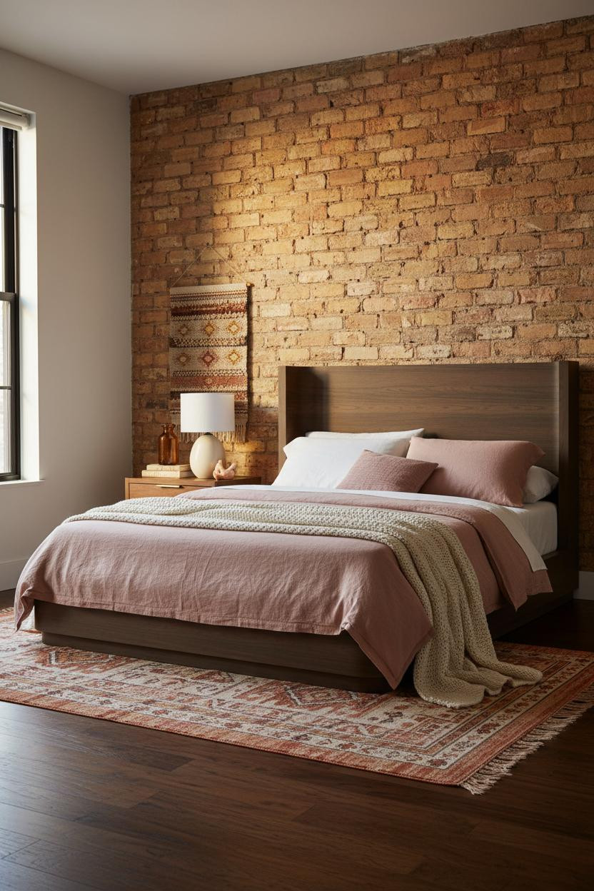 Green Earthy Bedroom Terracotta Brick