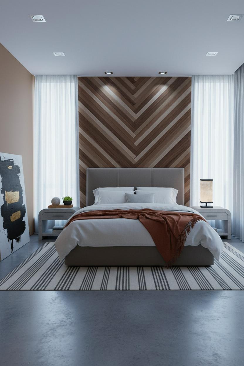 Grey Bed Frame Herringbone Accent Bedroom