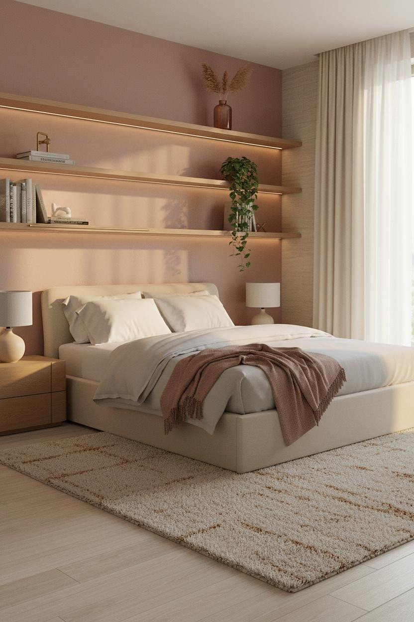 Grown Women Bedroom Cozy Glam Blush Wall