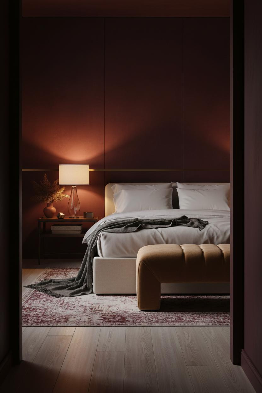 Grown Women Bedroom Glam Burgundy Brass