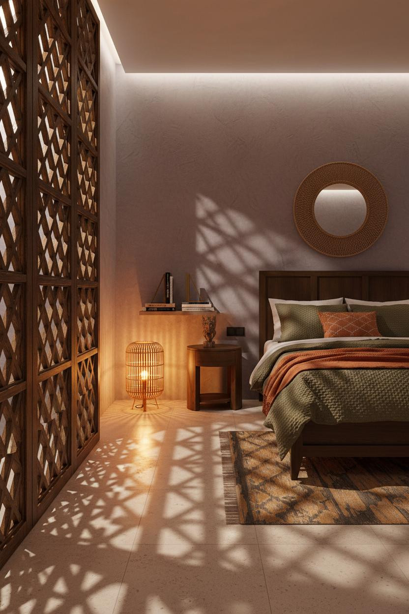 Indochine Bedroom Asian Interior Carved Wood