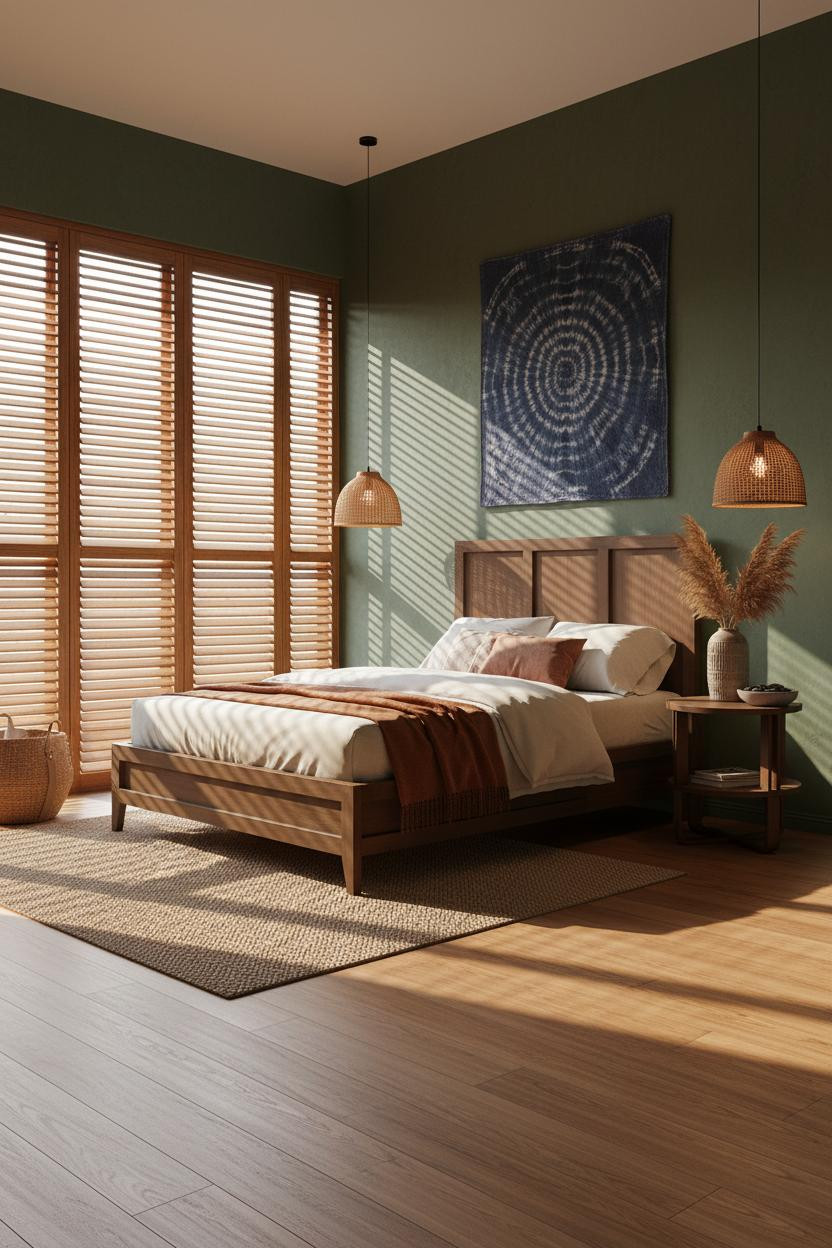 Indochine Bedroom Balinese Teak Shutters