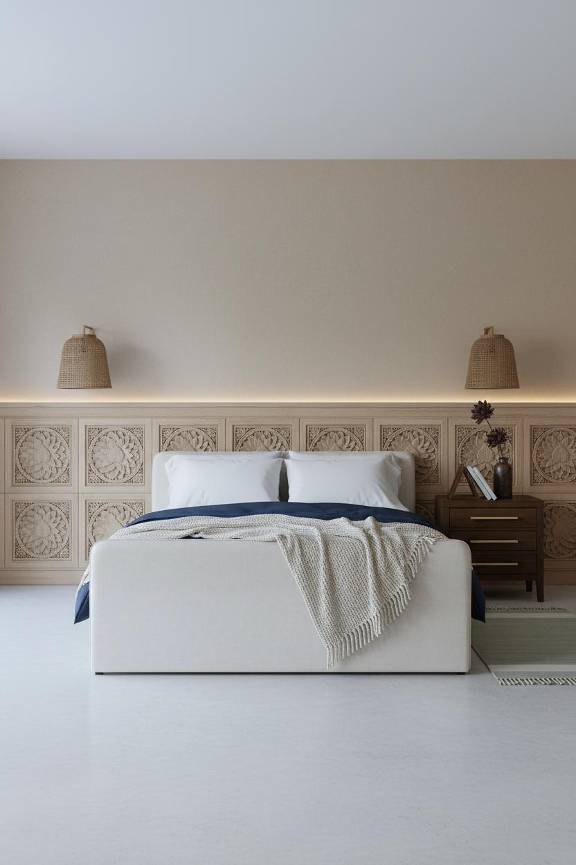 Indochine Bedroom Colonial Teak Wainscoting