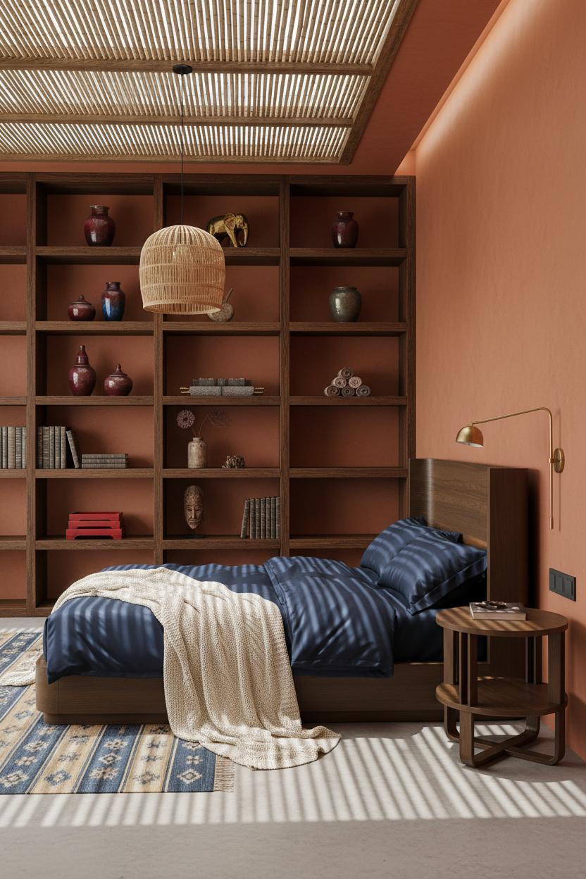 Indochine Bedroom Teak Shelving Asian Design