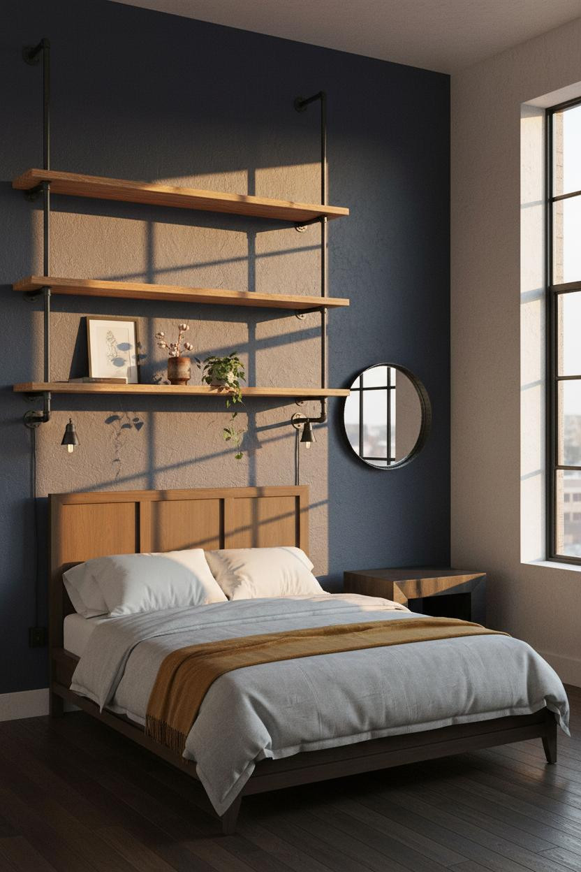 Industrial Bedroom Steel Shelving Indigo Accent