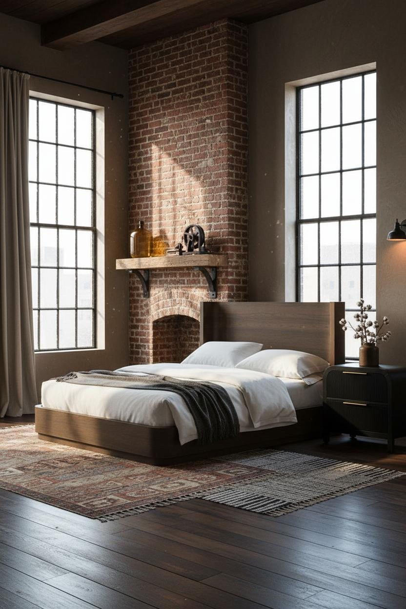 Industrial Chic Bedroom Exposed Brick Steel
