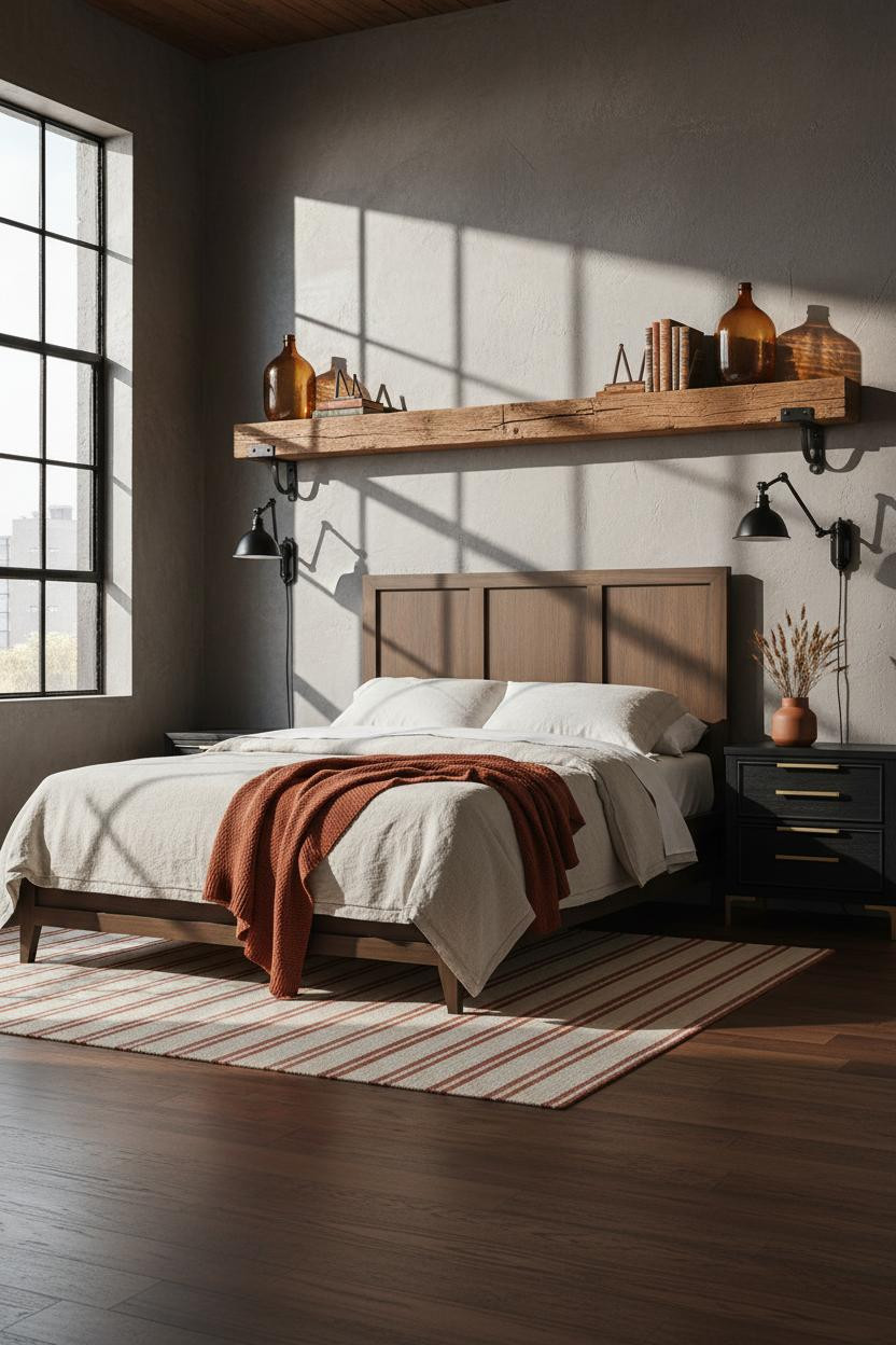 Industrial Chic Bedroom Timber Beams Loft