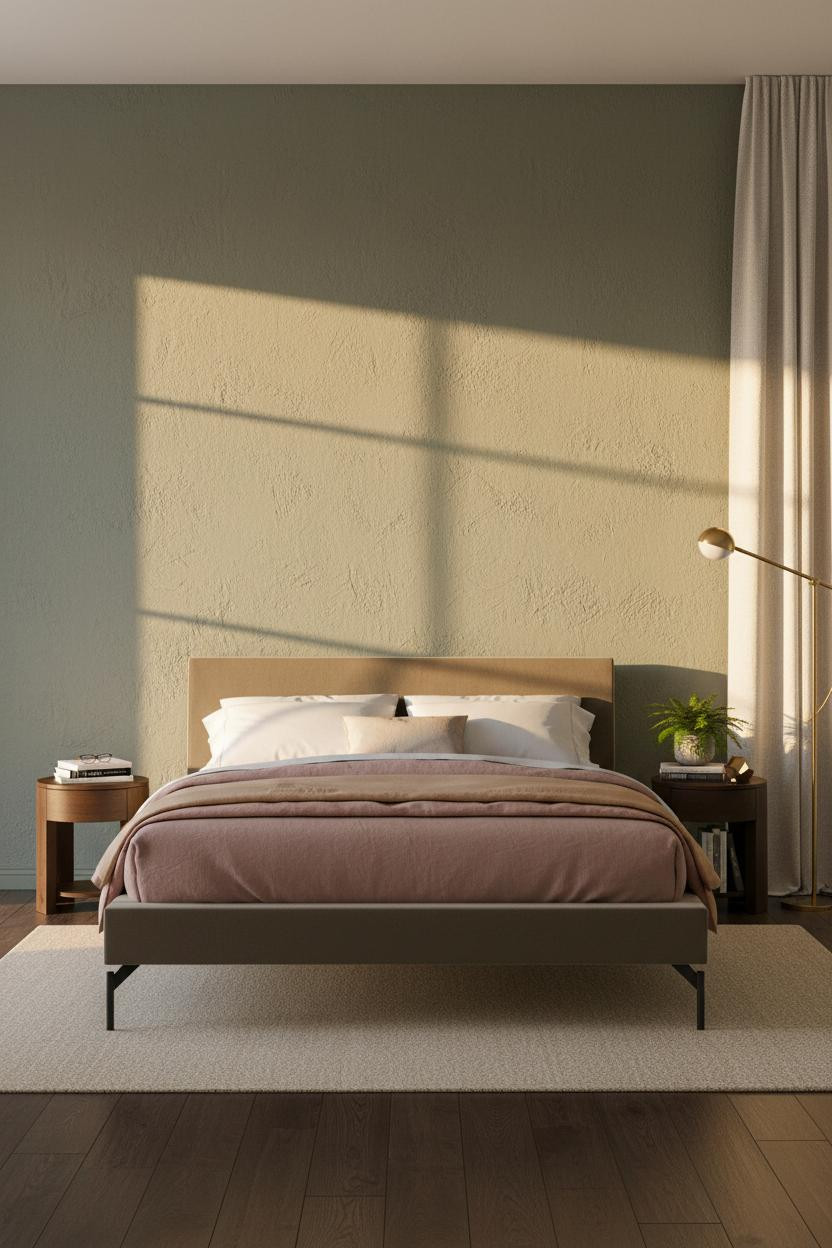 Japandi Bedroom Design Sage Wall Minimal