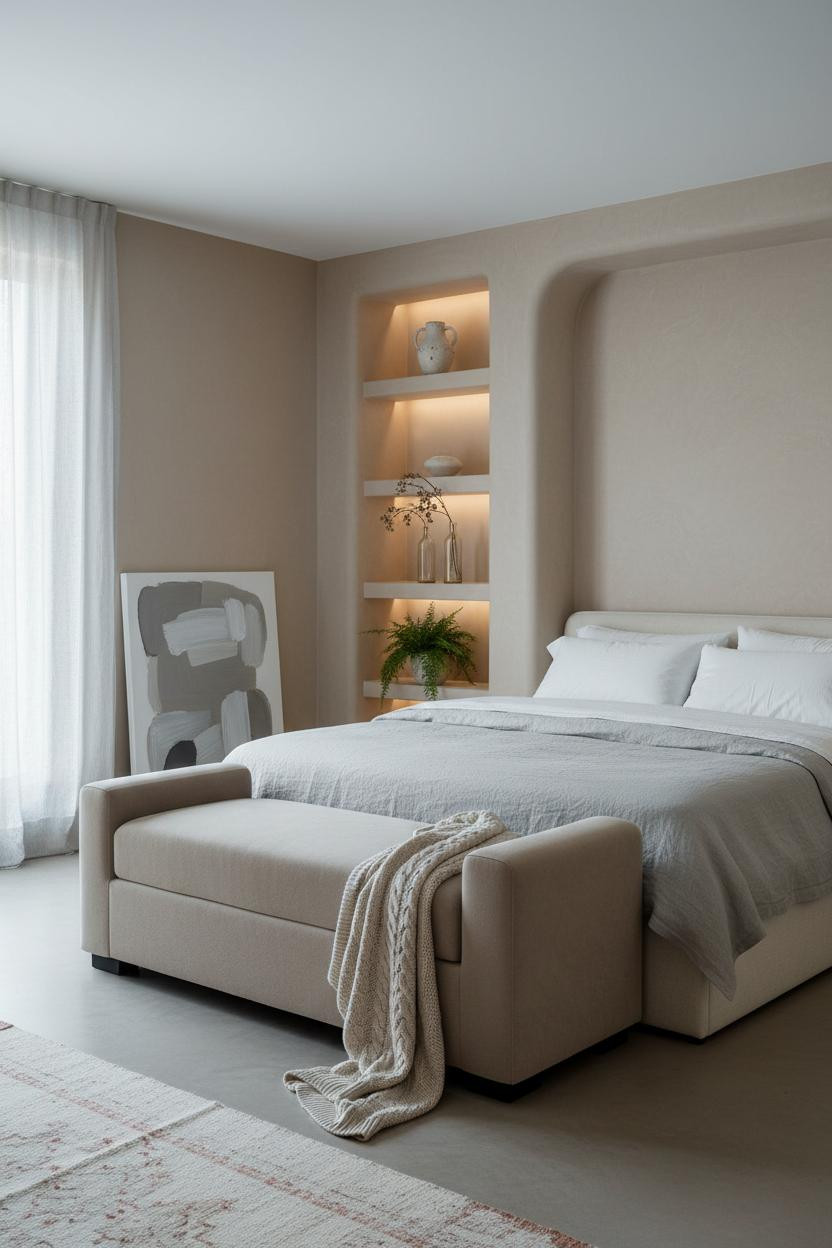 Modern Luxury Bedroom Curved Shelving