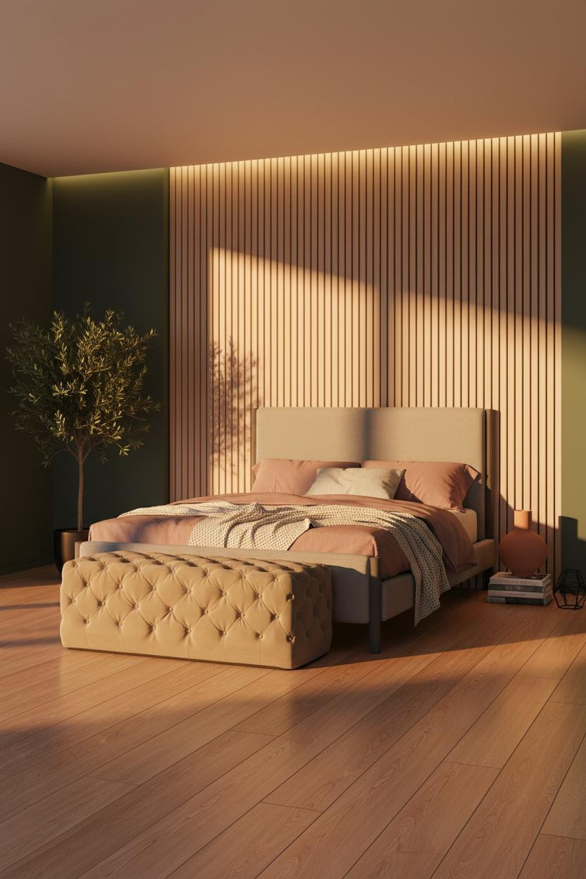 Modern Luxury Bedroom Slatted Wall Design