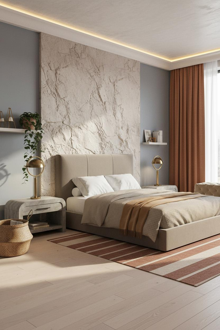 Master Bedroom Boho Modern Stone Accent Wall