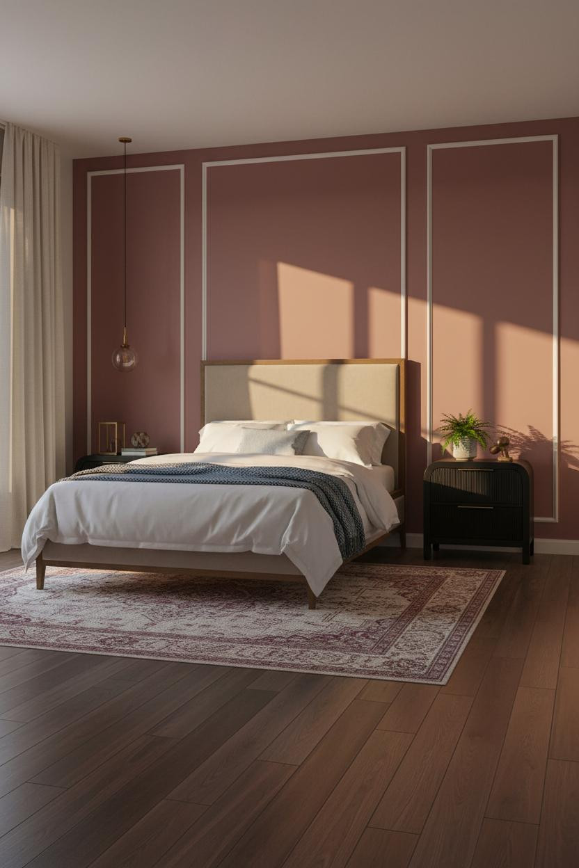 Master Bedroom Dusty Rose Board and Batten Wall