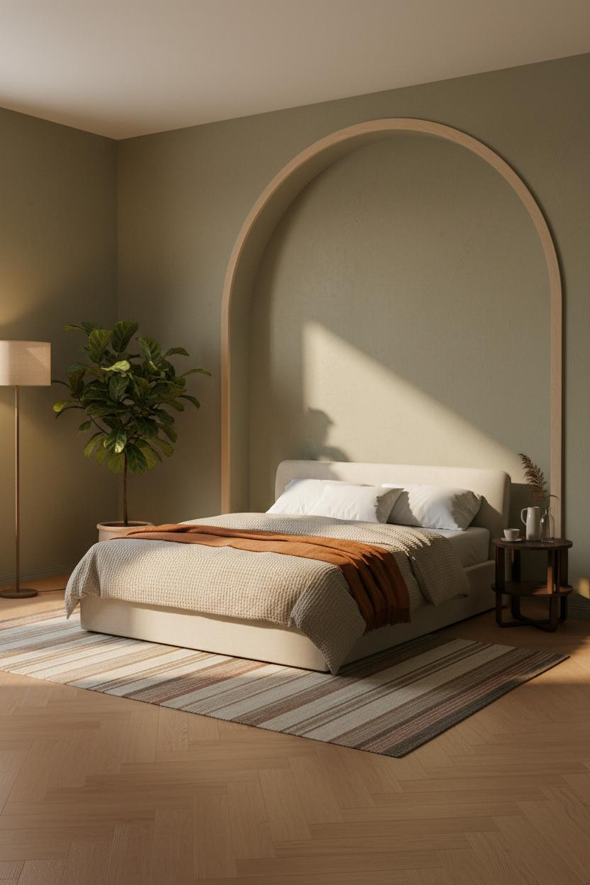 Master Bedroom Japandi Arched Alcove Warm