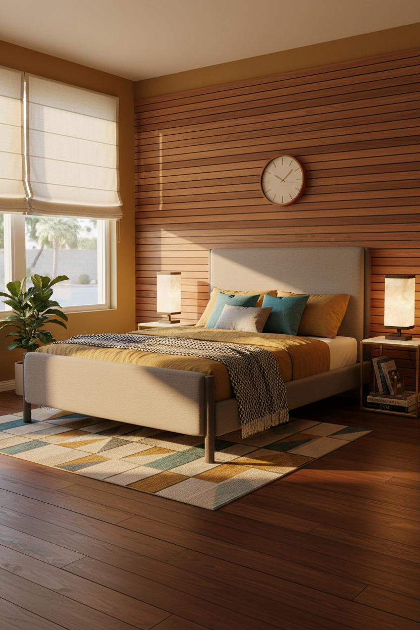 MCM Bedroom Walnut Slat Wall