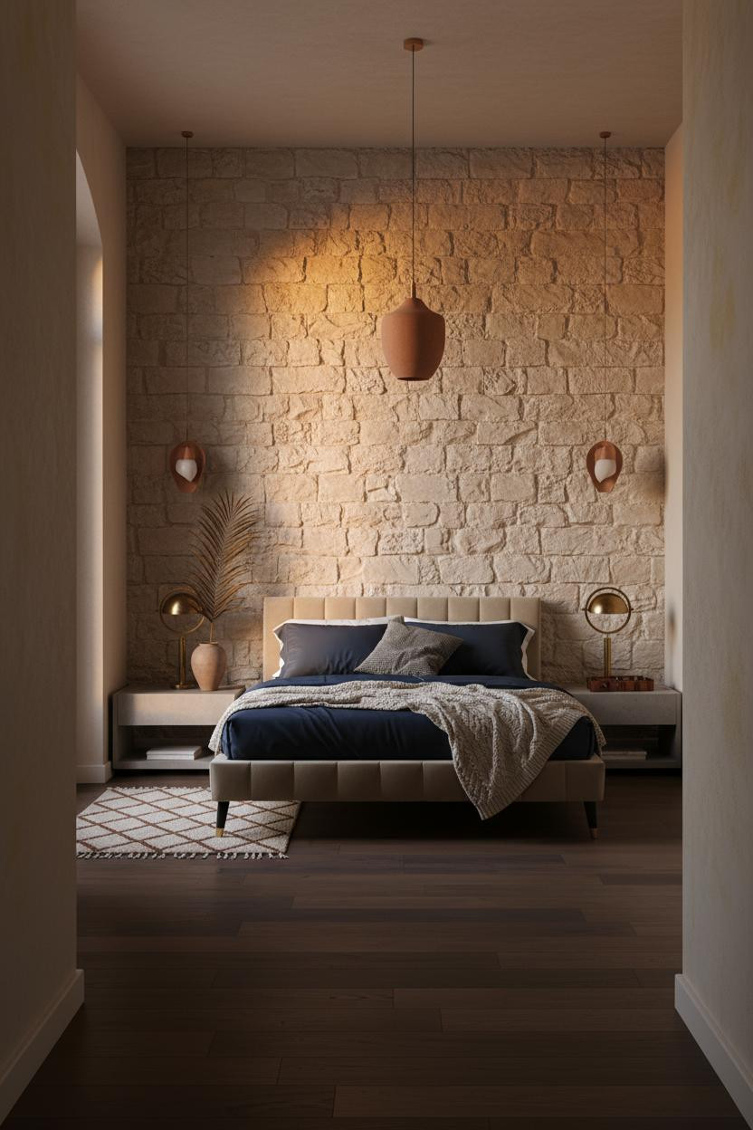Mediterranean Bedroom Stone Accent Spanish Modern